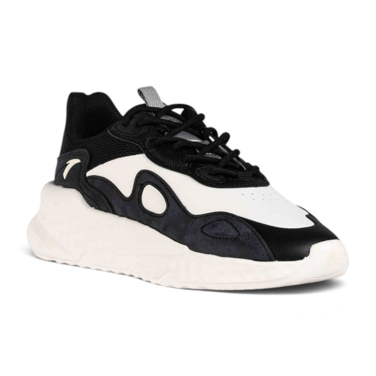 FRG casual shoes featuring a black and white layered design with mesh and synthetic panels and a chunky white sole.
