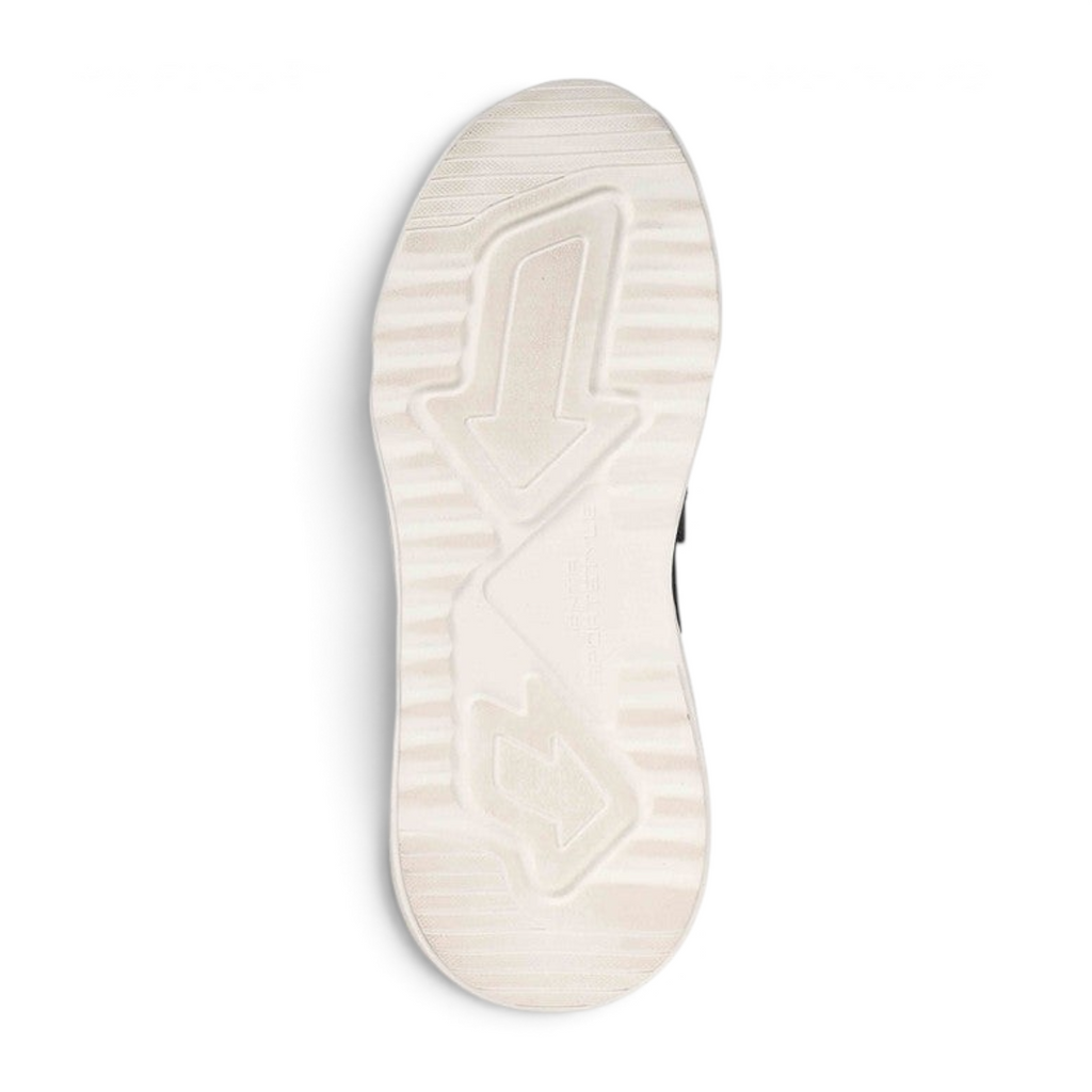 FRG casual shoe featuring a white textured rubber outsole with arrow tread patterns for grip