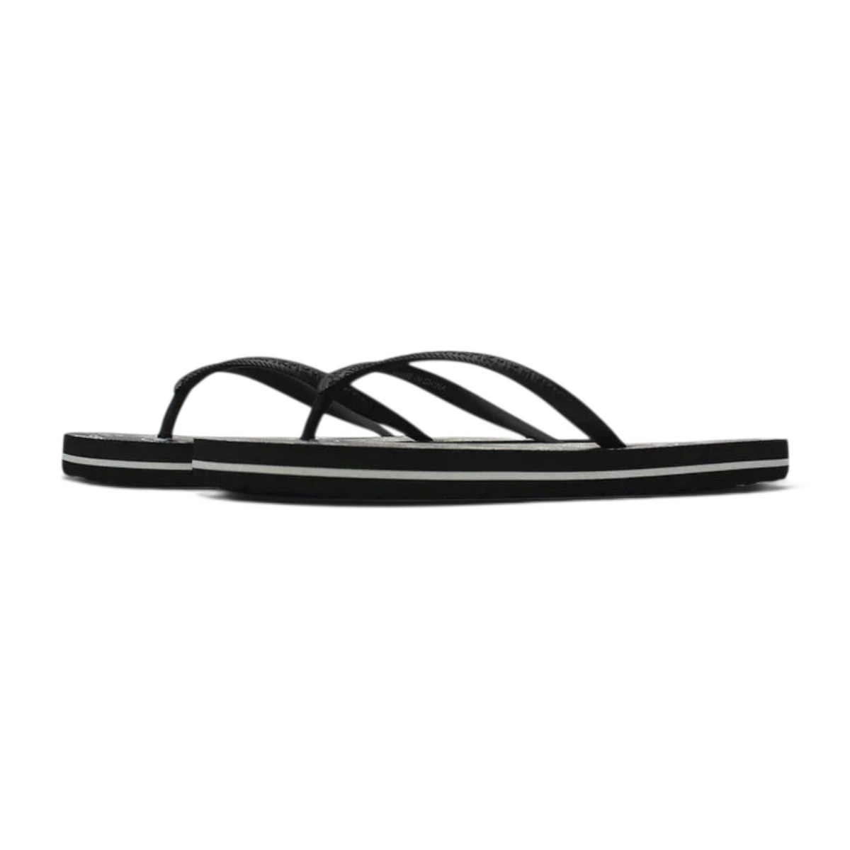 FRG beach slippers in black with a white stripe detail on the sole, shown from a side profile view.