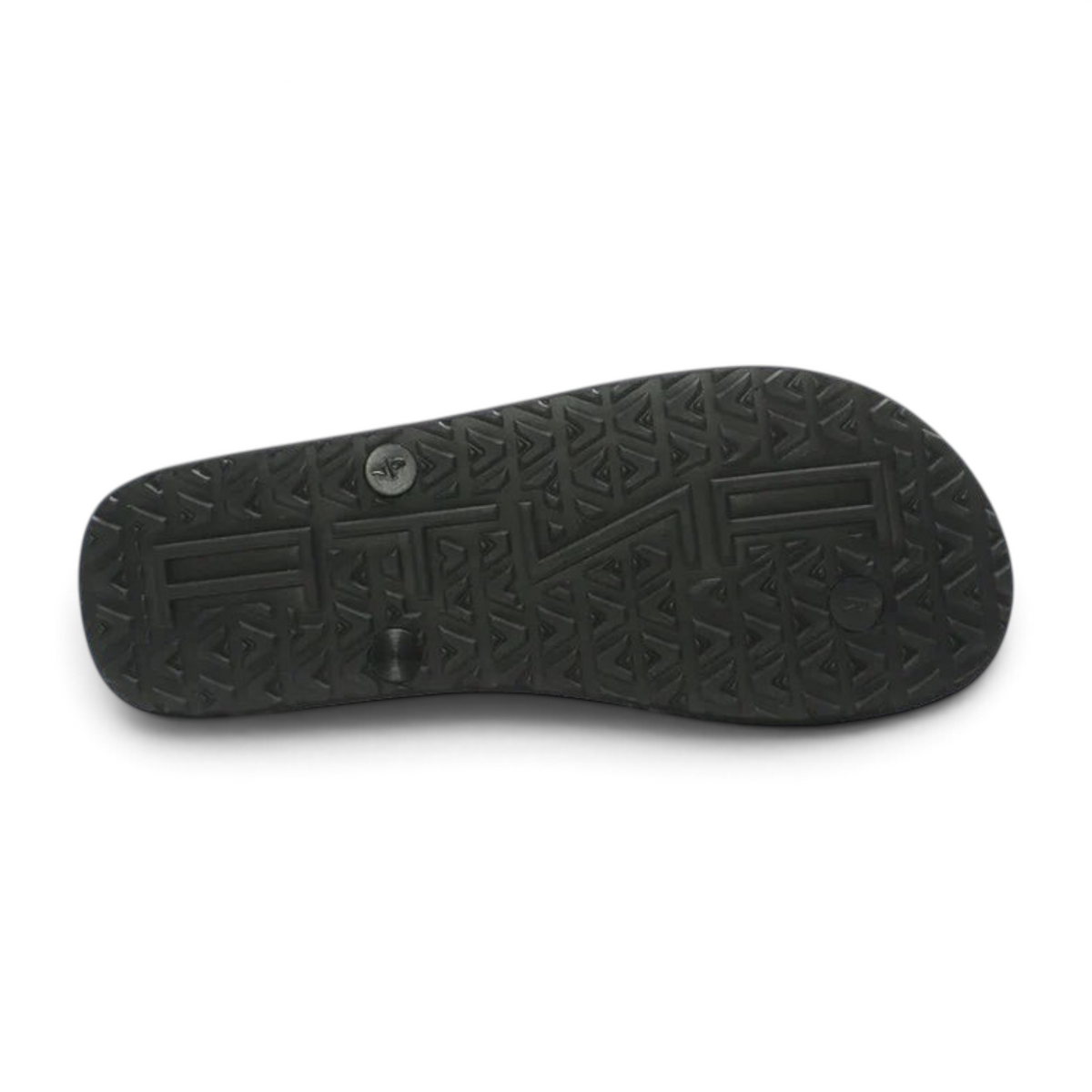 FRG black beach slippers featuring a textured geometric tread pattern on the sole for improved grip
