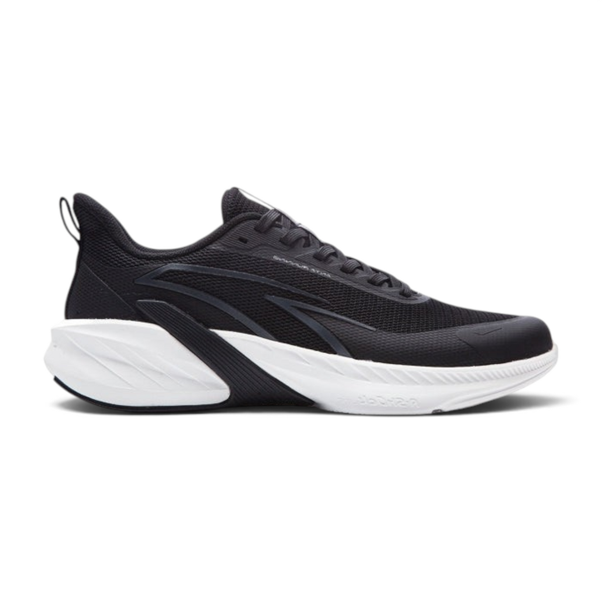 FRG ANTA women's black city running shoes with breathable mesh upper, TPU support, and cushioned white midsole.
