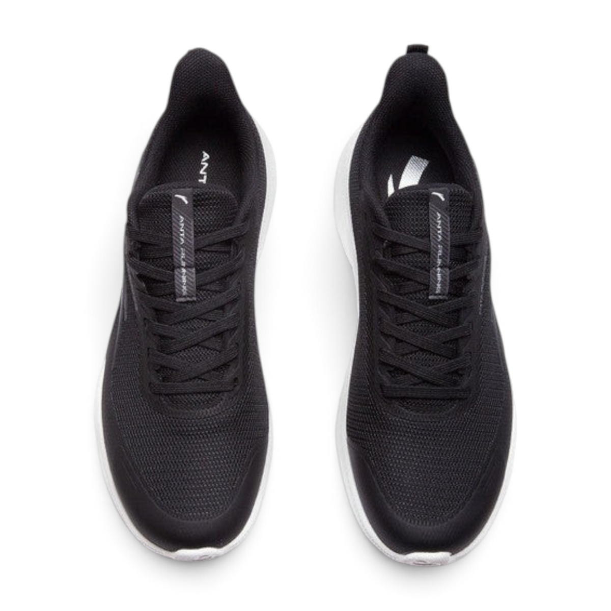 FRG ANTA women's black mesh running shoes with cushioned white midsoles, top-down view.