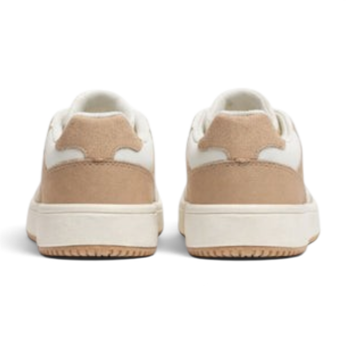 FRG ANTA X-GAME classic sneakers in light brown and beige synthetic leather and mesh, rear view showing rubber sole.