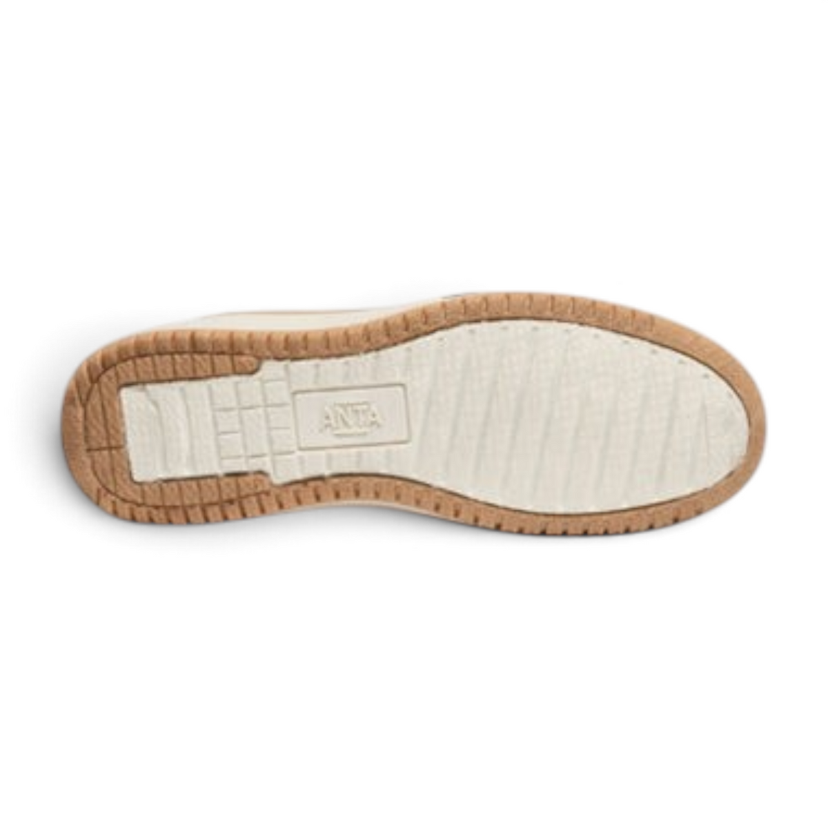 FRG ANTA X-GAME classic sneaker showing the durable rubber outsole with textured grip pattern in light brown and beige
