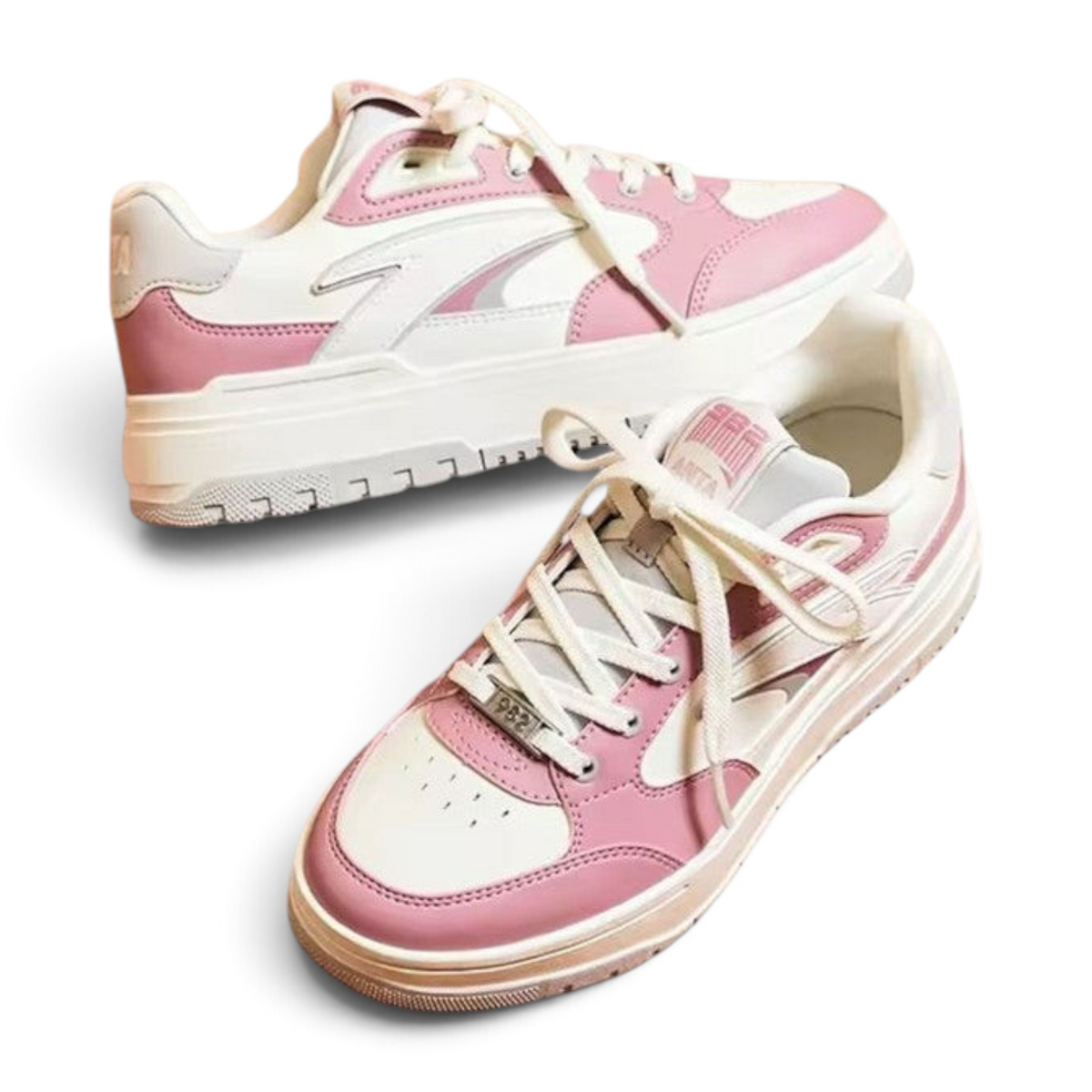 FRG Anta X-Game 982 women's lifestyle sneakers in dusty pink and beige with a chunky platform sole and lace-up design.