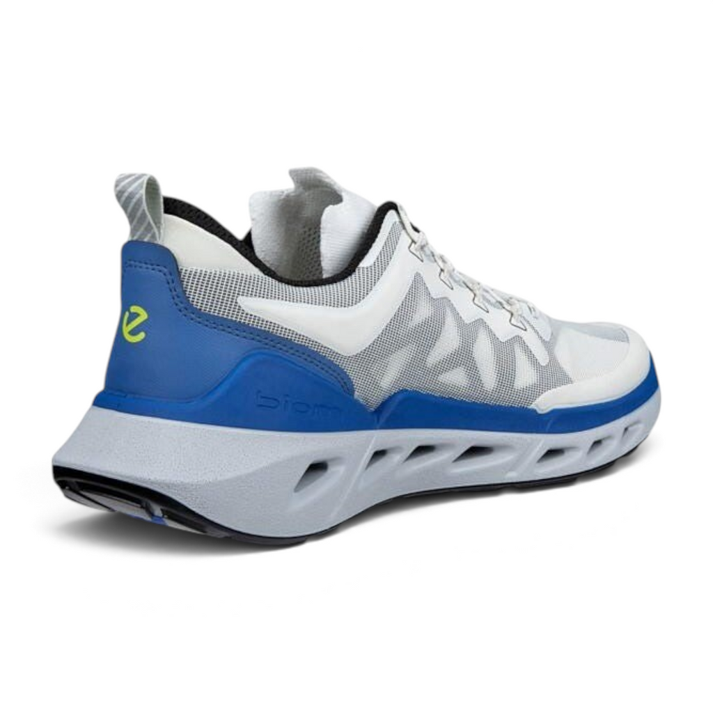 FRG ECCO Biom 720 men's sneaker in federal blue and white with breathable mesh and performance sole, rear view