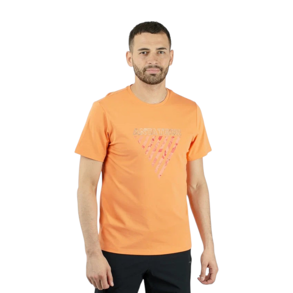 FRG Anta Training T-shirt in orange with a bold Anta Tech chest print and moisture-wicking fabric on a male model
