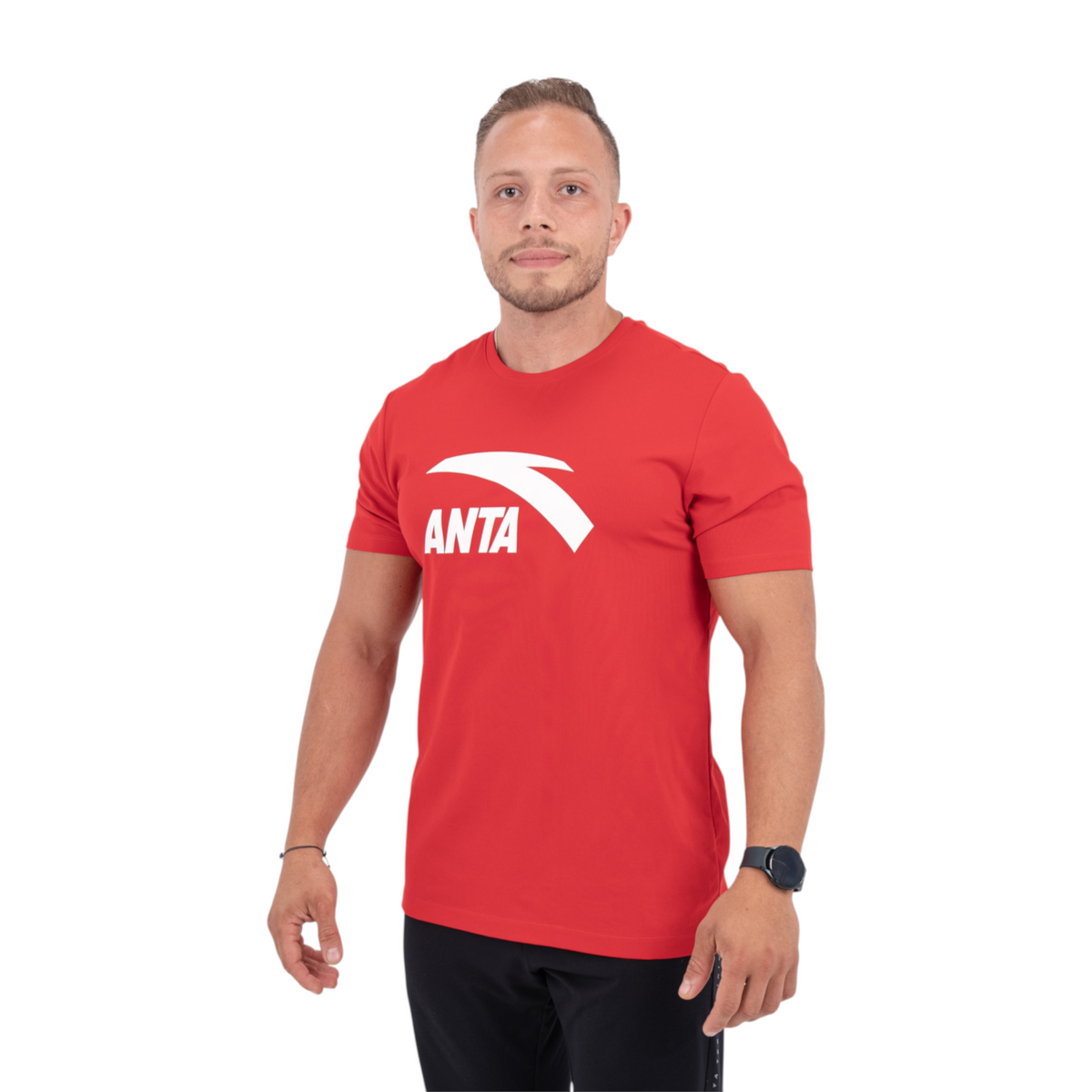 FRG red cross training t-shirt with white ANTA logo worn by a muscular man against a white background