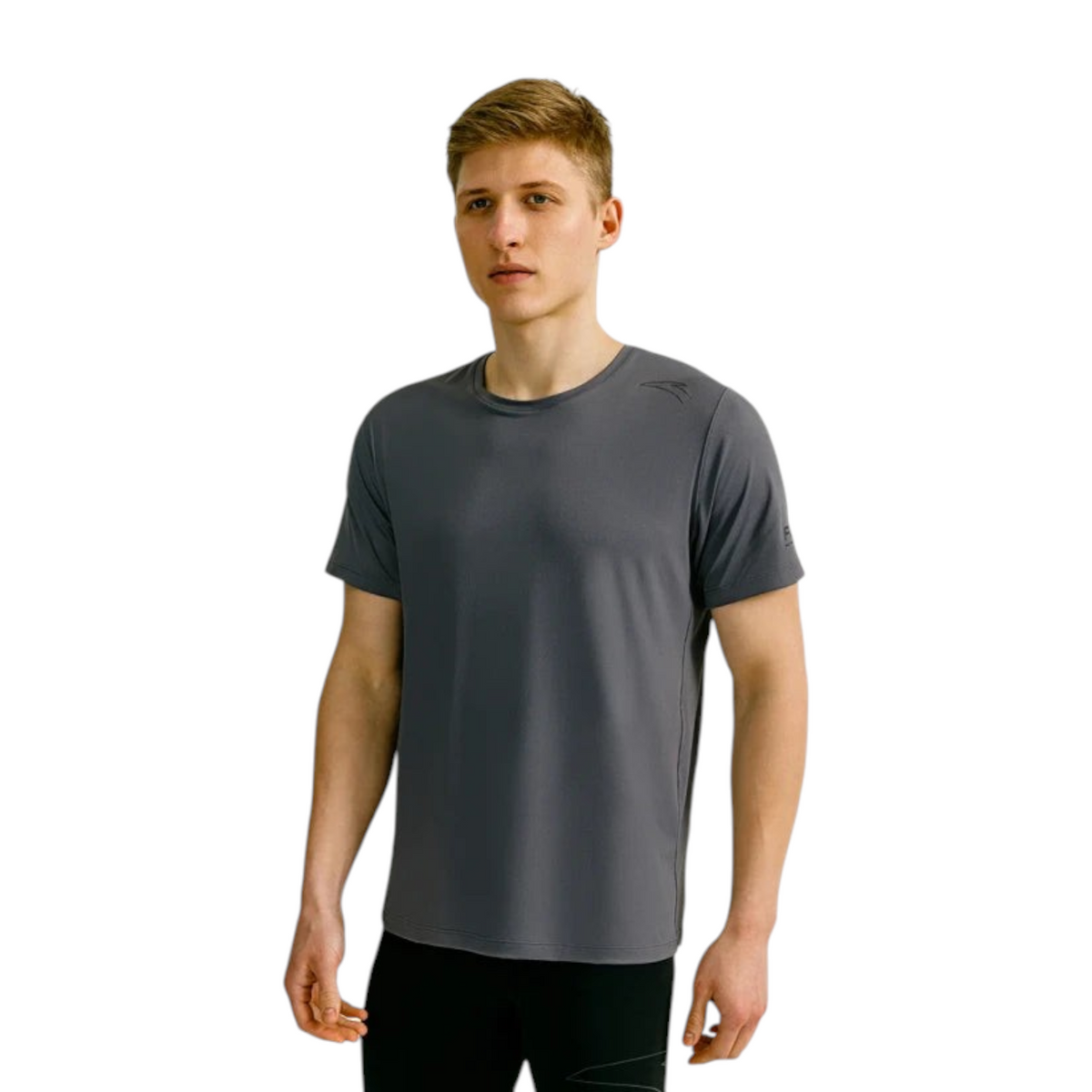 FRG ANTA A-Chill Touch grey short sleeve running t-shirt worn by a male model for breathable performance training.