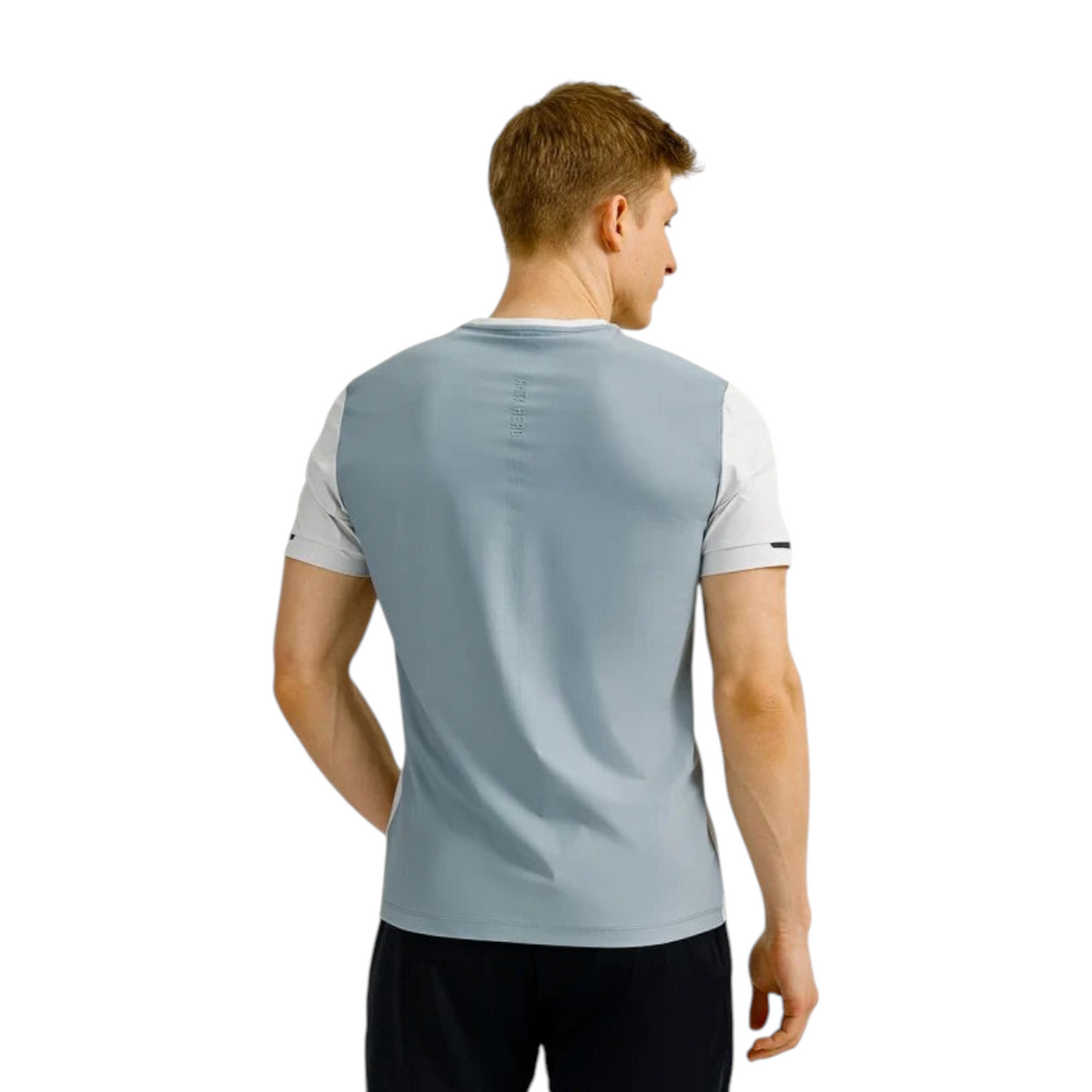 FRG ANTA A-Antiseptic cross training t-shirt in white and grey, featuring breathable panels and a back view.
