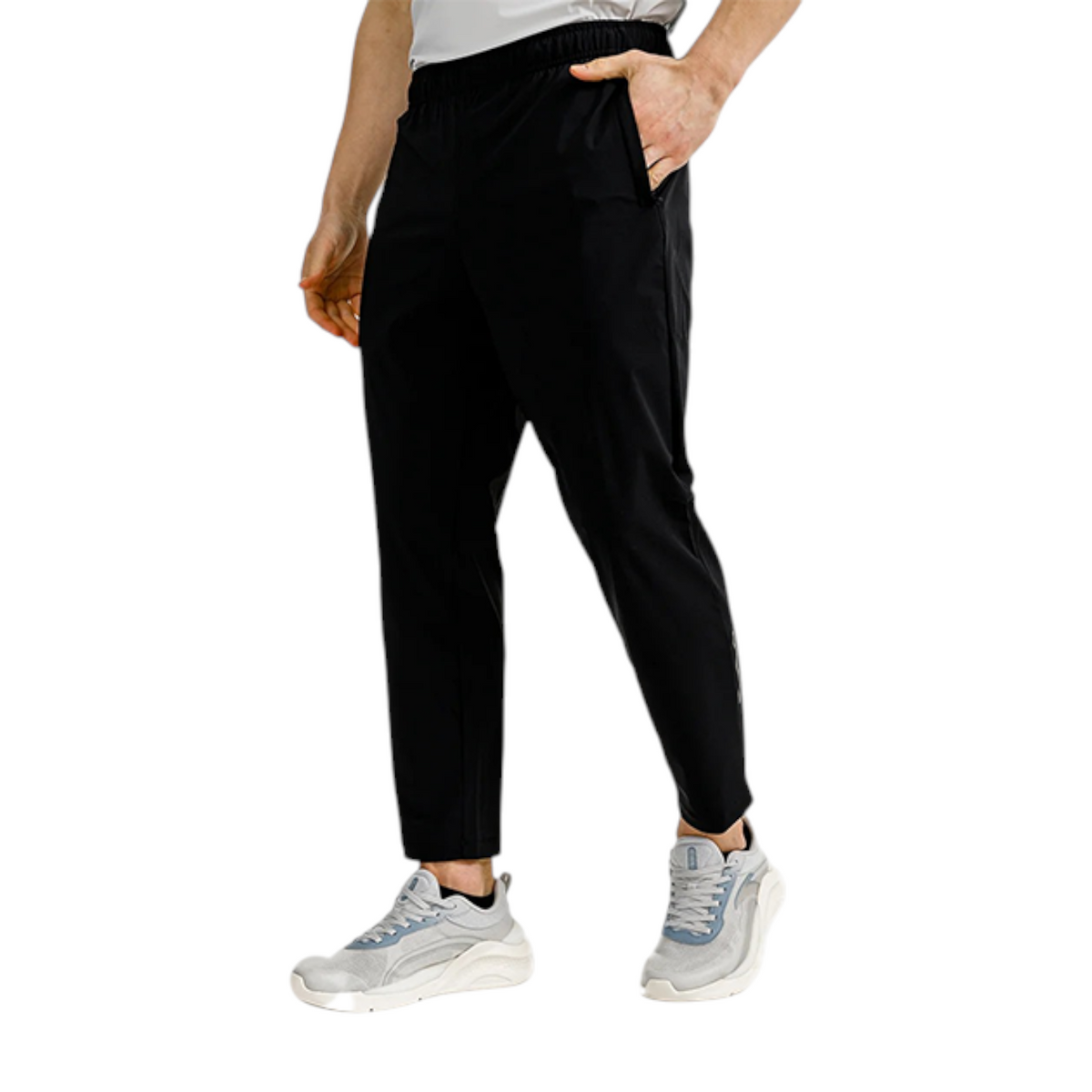 FRG Anta men's black tapered knit fitness pants with elastic waist and cooling fabric for cross training