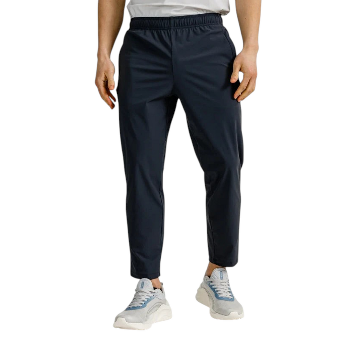 FRG Anta Bar-Training tapered navy knit pants in nylon-spandex with an elastic waist for active cross training