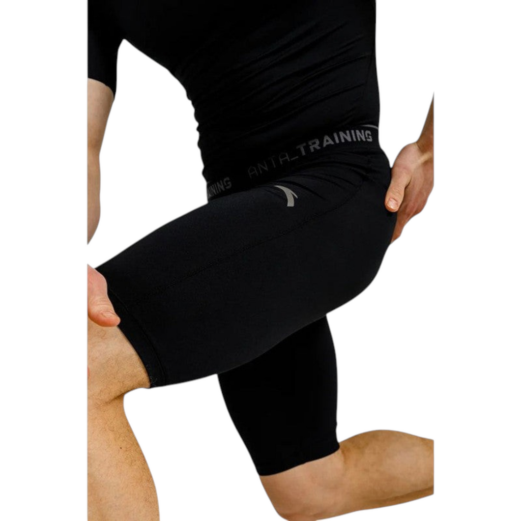 FRG Anta black compression shorts for cross-training with an elastic waistband and antibacterial fabric