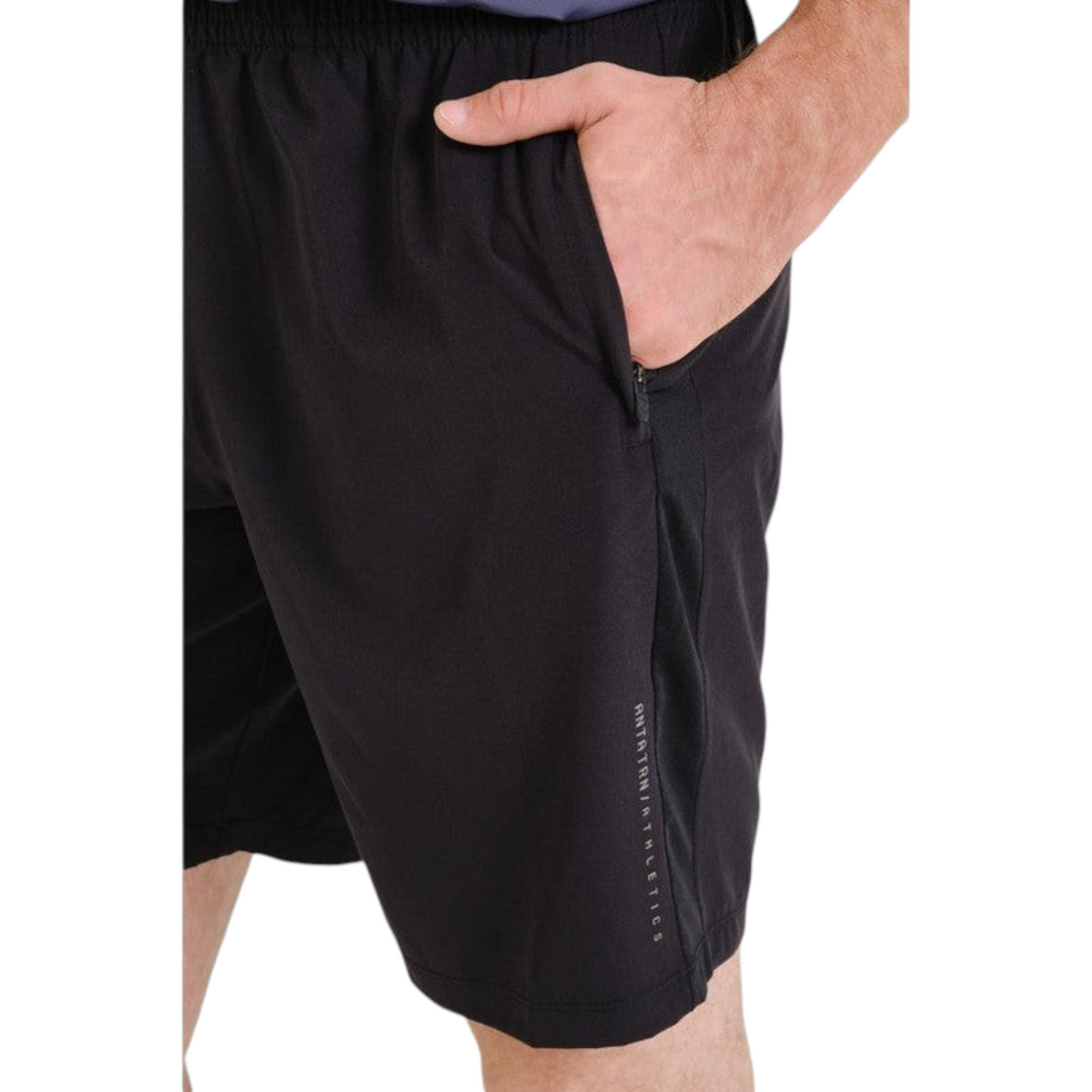 FRG Anta black woven training shorts with A-COOL 2.0 ventilation and side zipper pocket detail