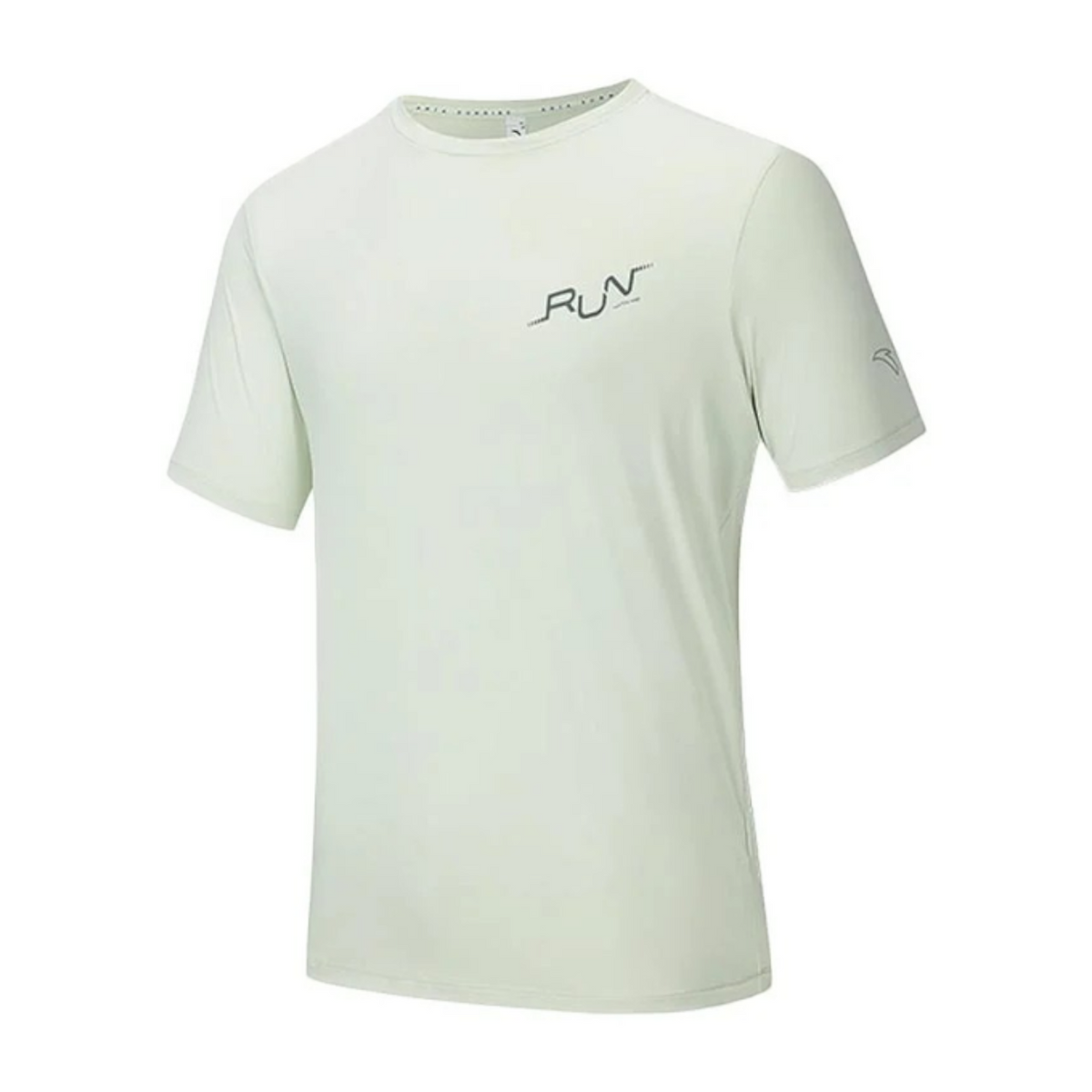 FRG Anta men's lightweight short-sleeve running t-shirt in light green with breathable fabric and Run graphic print