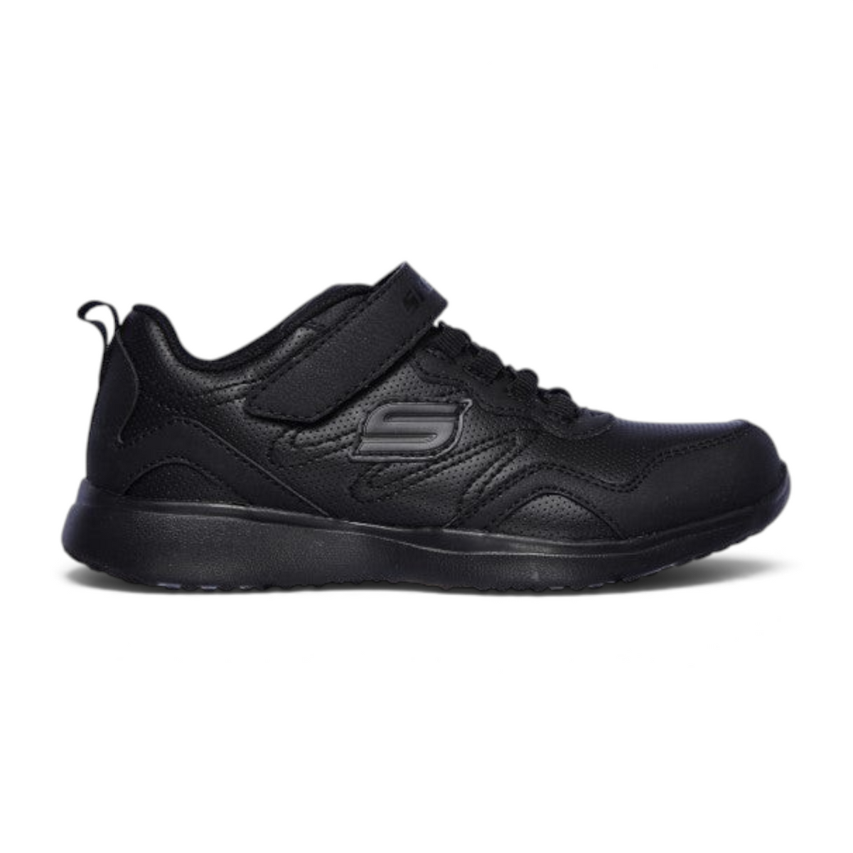 FRG MICROSTRIDES black school sport sneaker with hook-and-loop strap and perforated leather-look upper