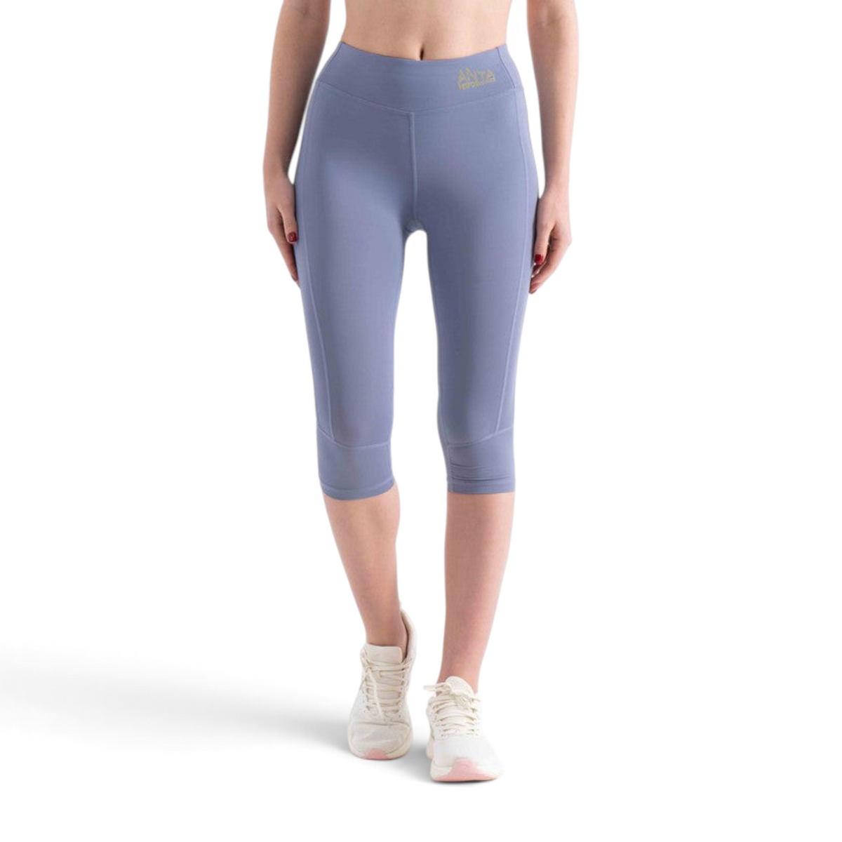 FRG Anta capri tights in light blue polyester spandex blend with a tight athletic fit