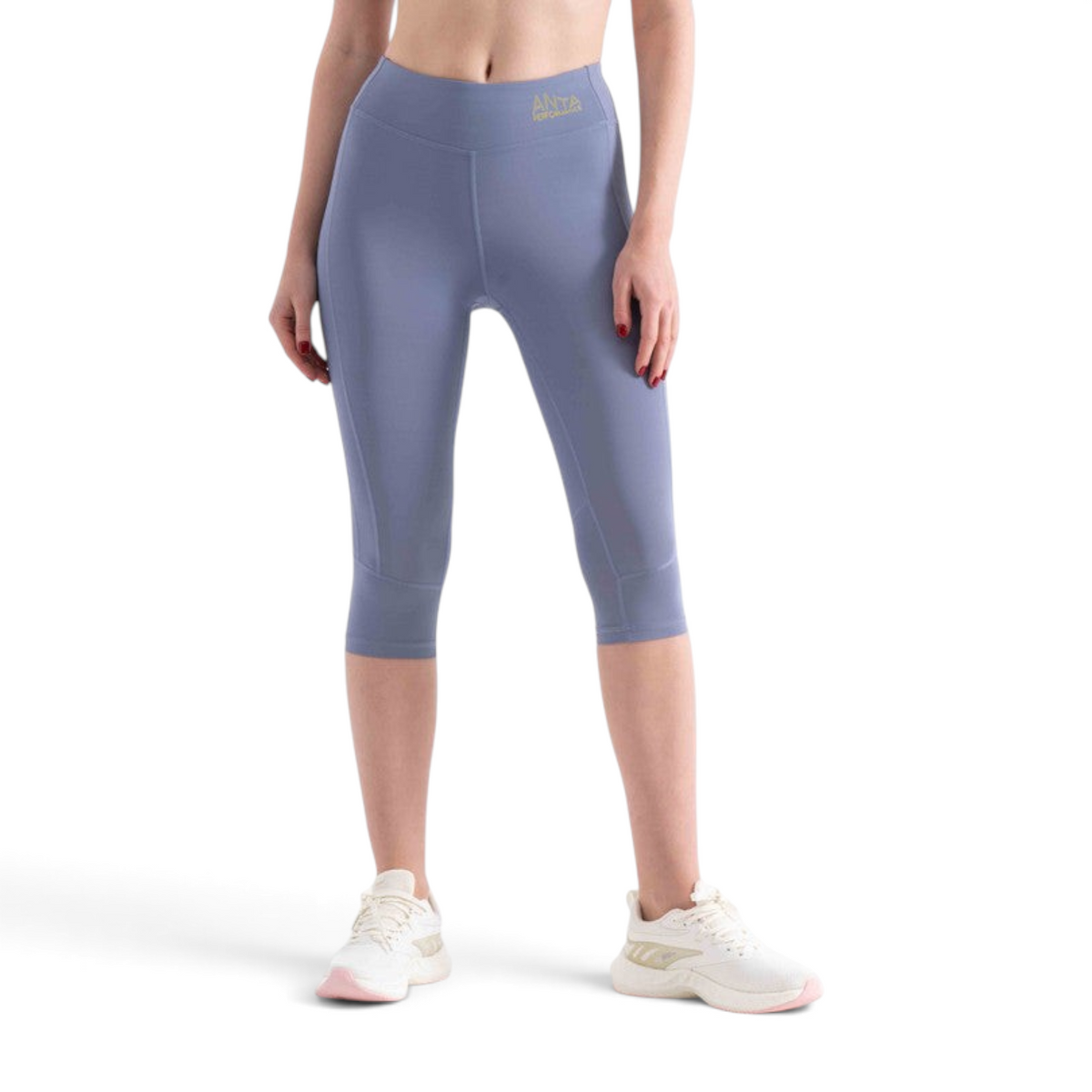 FRG Anta capri tights in blue polyester spandex blend with a high-waisted tight fit for athletic performance