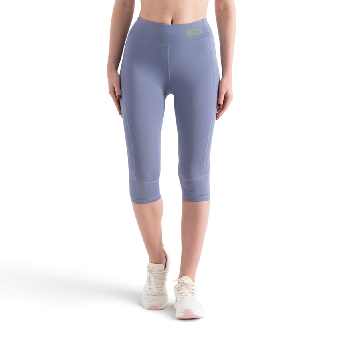 FRG Anta capri tights in light blue polyester spandex blend with a high-waisted fit for athletic performance