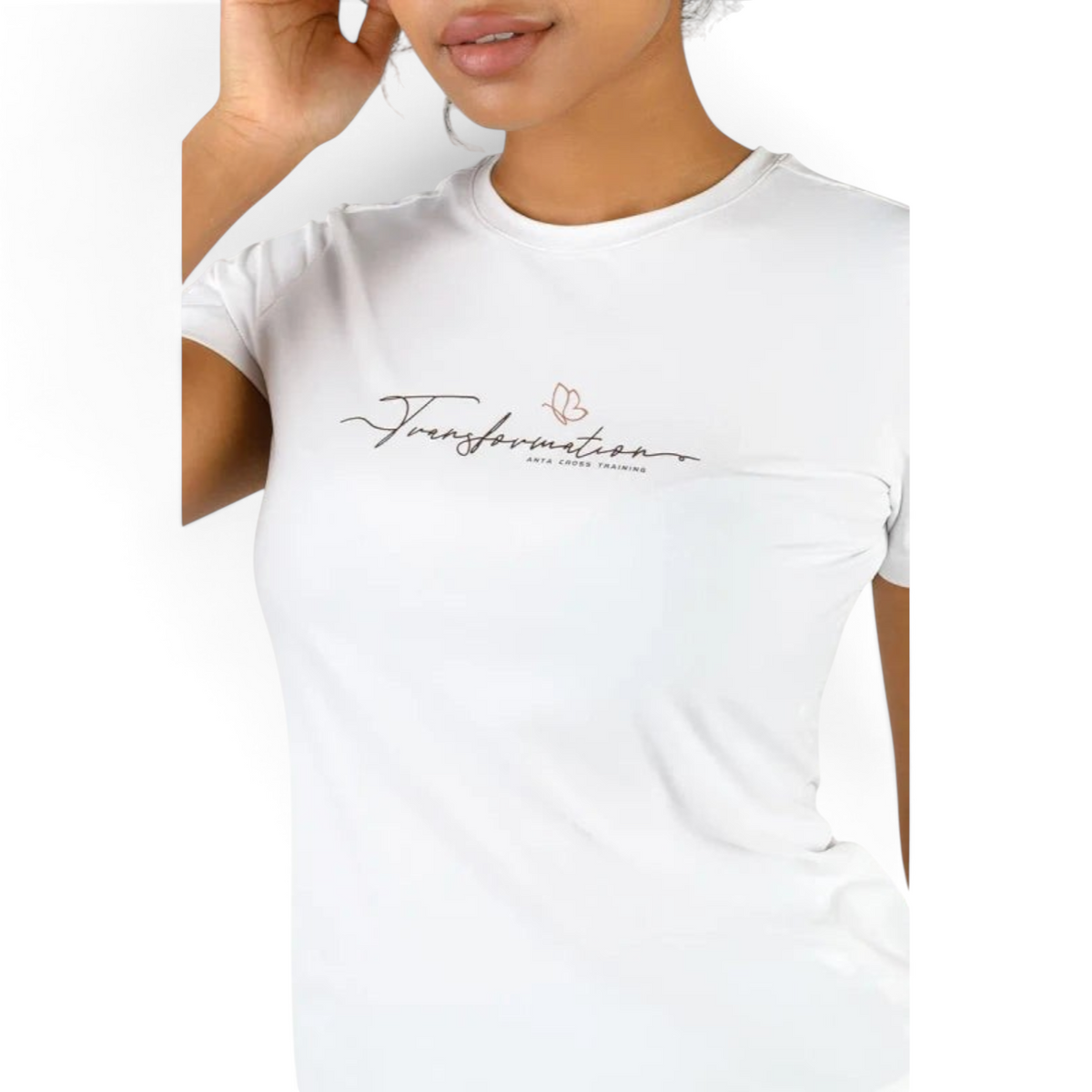 FRG ANTA snow white polyester short sleeve cross training t-shirt with Transformation butterfly graphic print