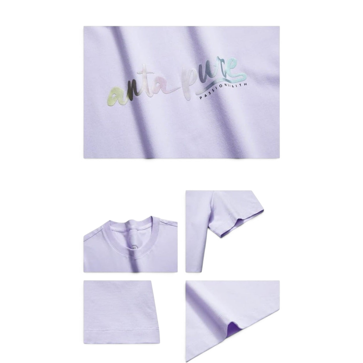 FRG regular fit lavender cotton-spandex t-shirt with iridescent anta pure graphic print and crew neckline