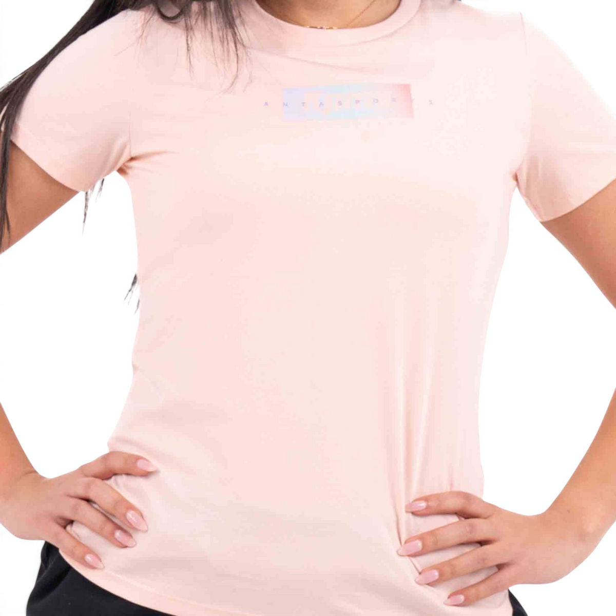 FRG light pink short-sleeve crew neck t-shirt with a rectangular graphic logo on the chest