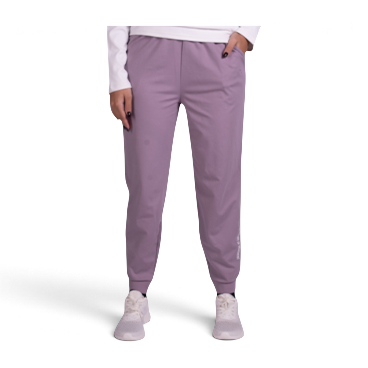 FRG knit ankle pants in a soft lavender shade featuring a comfortable elasticated cuff design for casual wear
