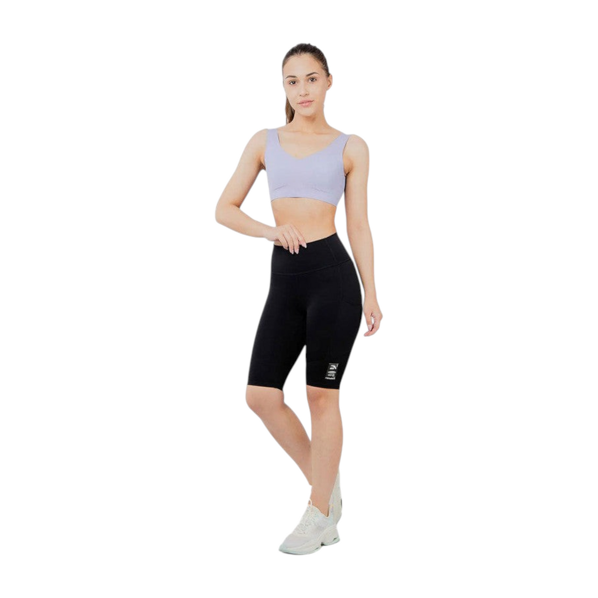 FRG Anta black high-waisted cycling shorts with a snug fit and quick-drying fabric worn by a female model