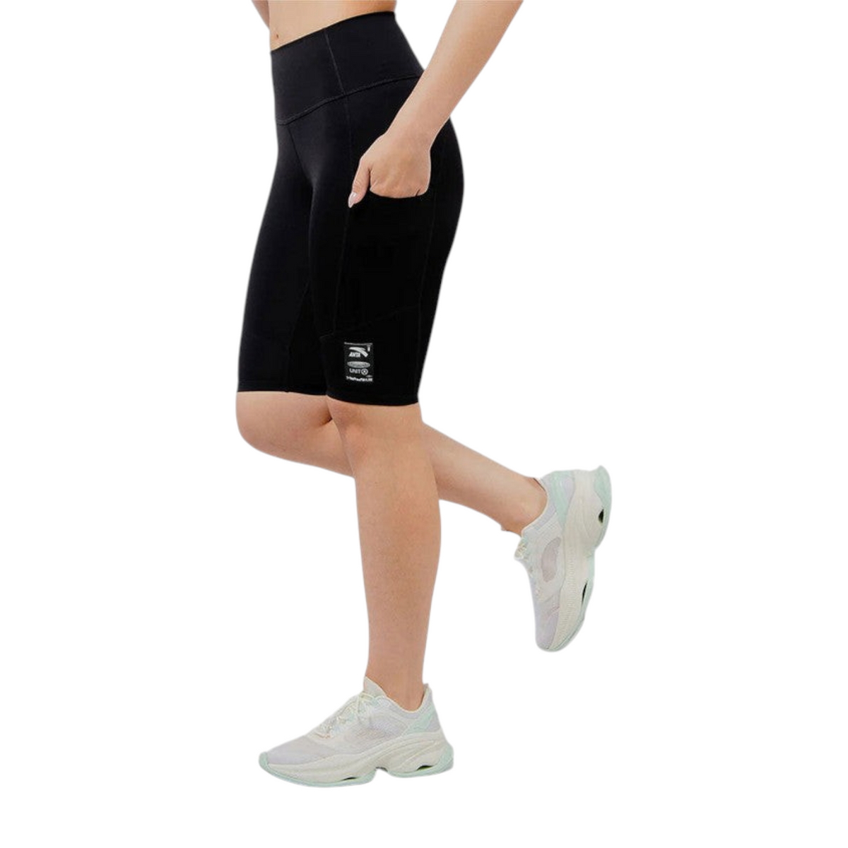 FRG Anta black high-waisted cycling shorts with side pockets and quick-drying stretch fabric for performance training.