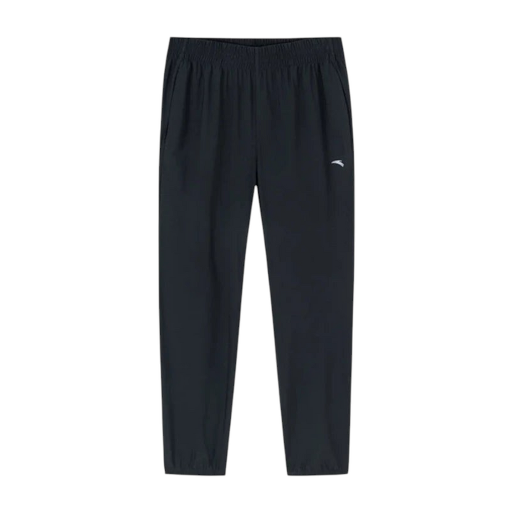 FRG Anta women's black straight-leg running pants in soft stretch knit fabric with cooling technology and pockets.