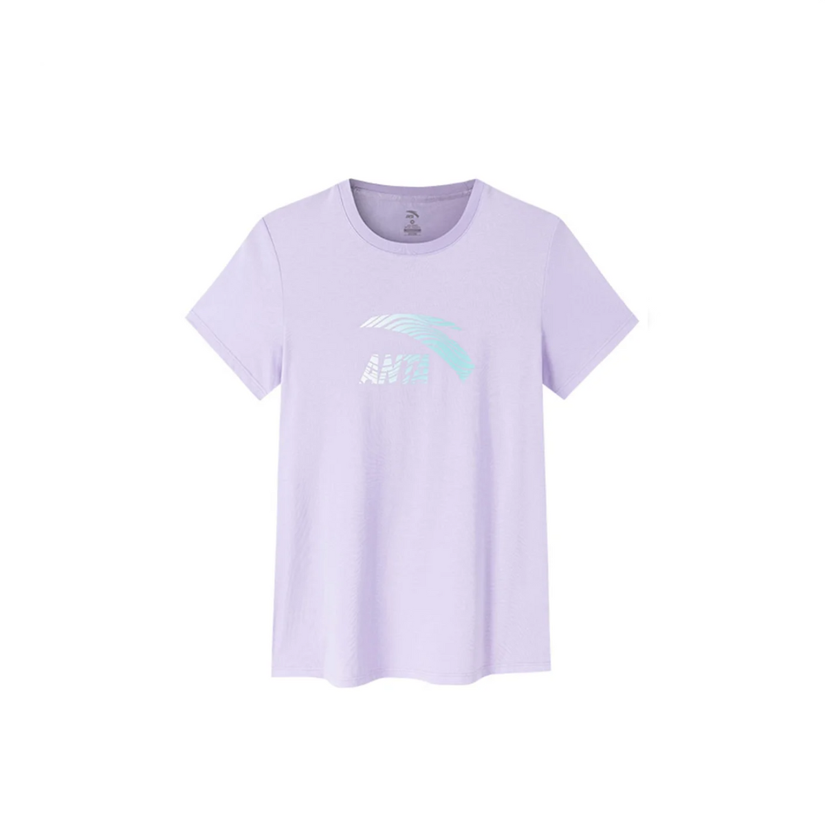 FRG light purple short sleeve crew neck t-shirt with a metallic gradient logo graphic on the chest