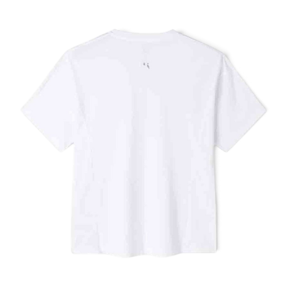 Back view of a plain white FRG SS TEE short sleeve cotton t-shirt with a small logo detail on the upper back