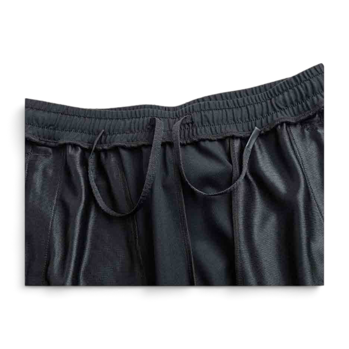 FRG black knit ankle pants featuring an elastic waistband with a matching drawstring detail