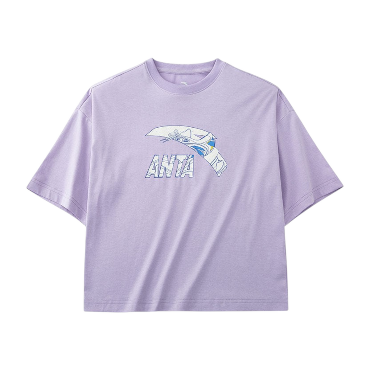 FRG ANTA lilac cotton-blend short sleeve t-shirt with a graphic logo print on the chest in a relaxed fit.