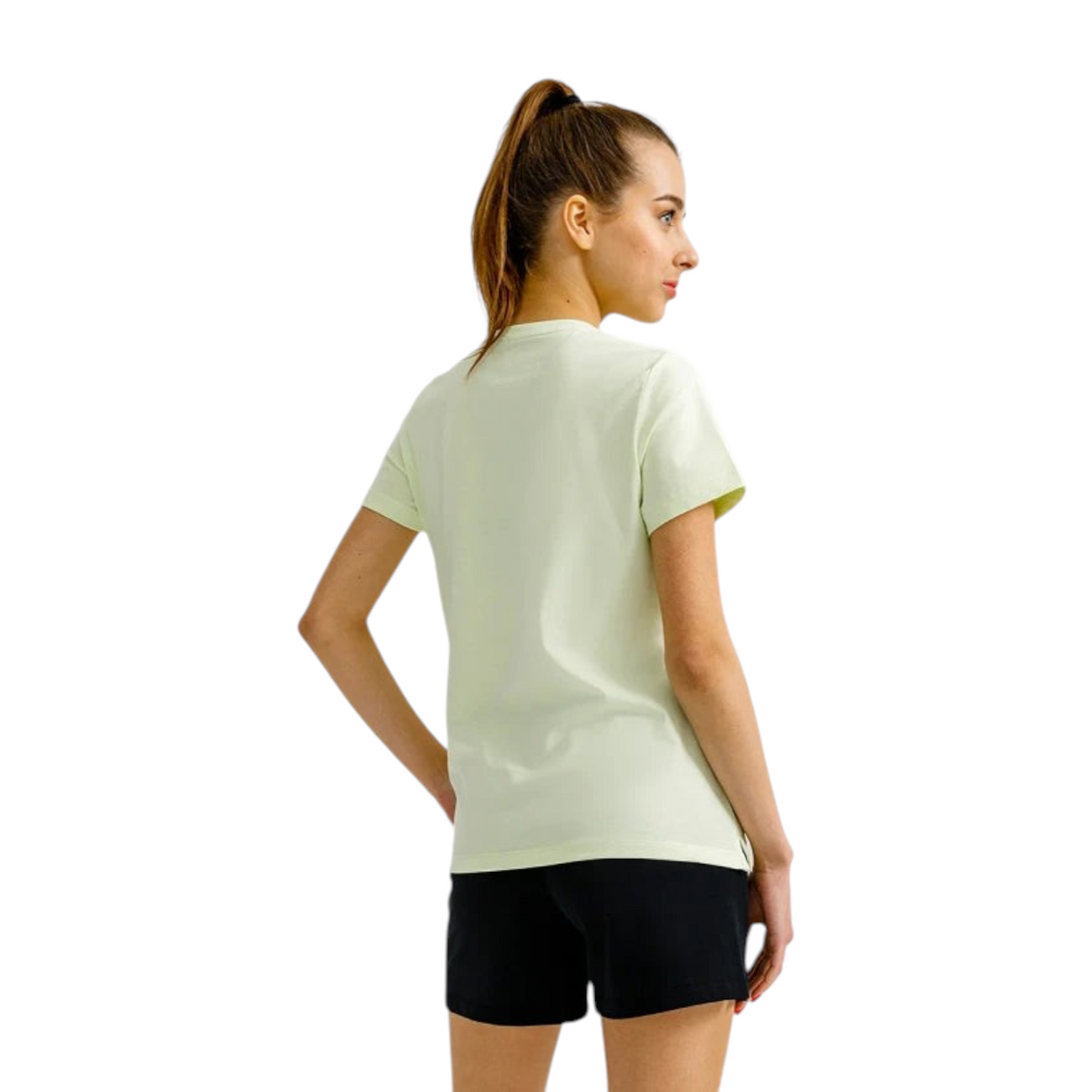 FRG ANTA women's green short sleeve cross training t-shirt made from a soft cotton-polyester blend, back view
