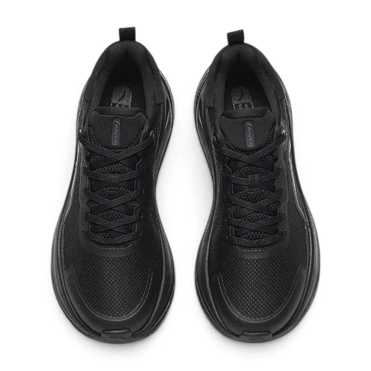 FRG ANTA SMILE men's black breathable mesh training sneakers with a minimalist urban design, top-down view.