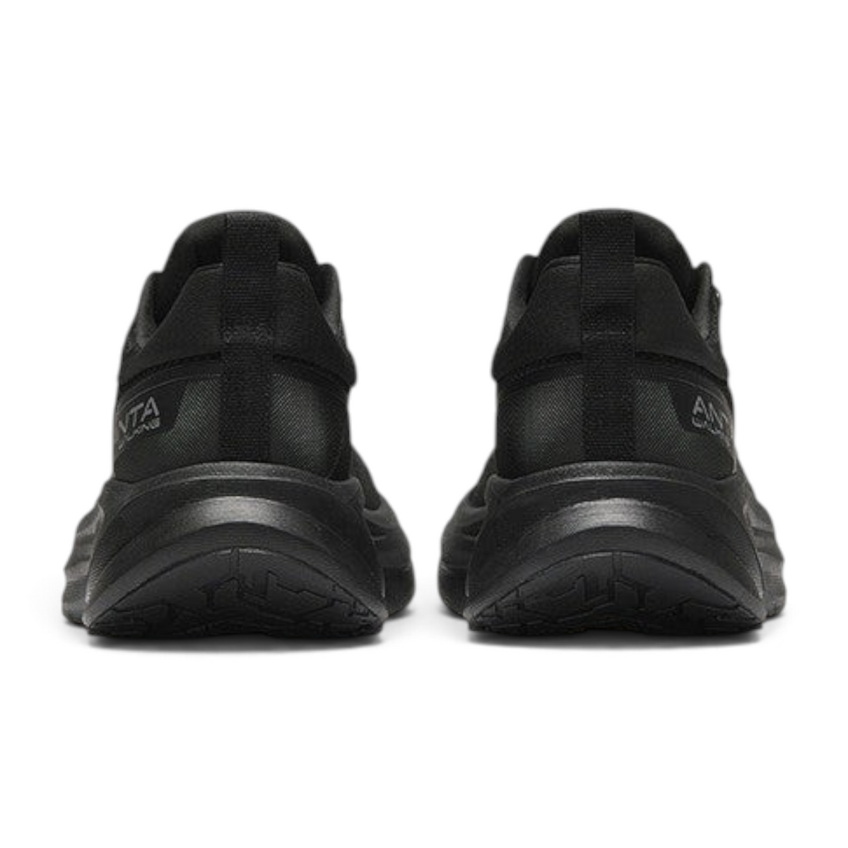 FRG ANTA SMILE men's black casual training shoes, back view showing breathable mesh and minimalist rubber sole
