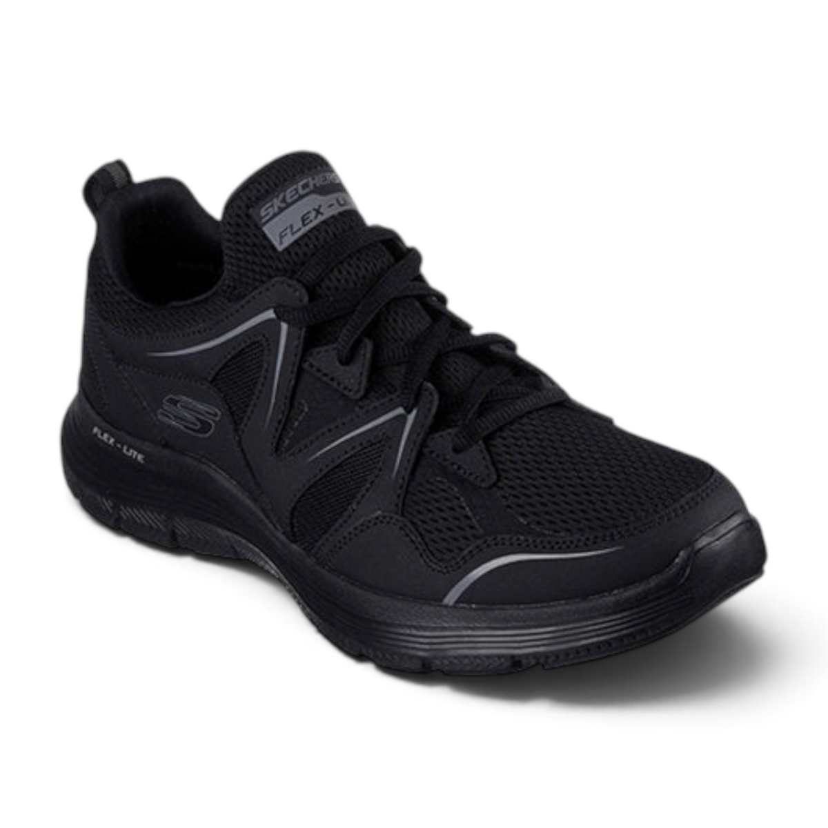 FRG Skechers Flex Advantage 4.0 black lace-up athletic sneaker with breathable mesh and shock-absorbing sole