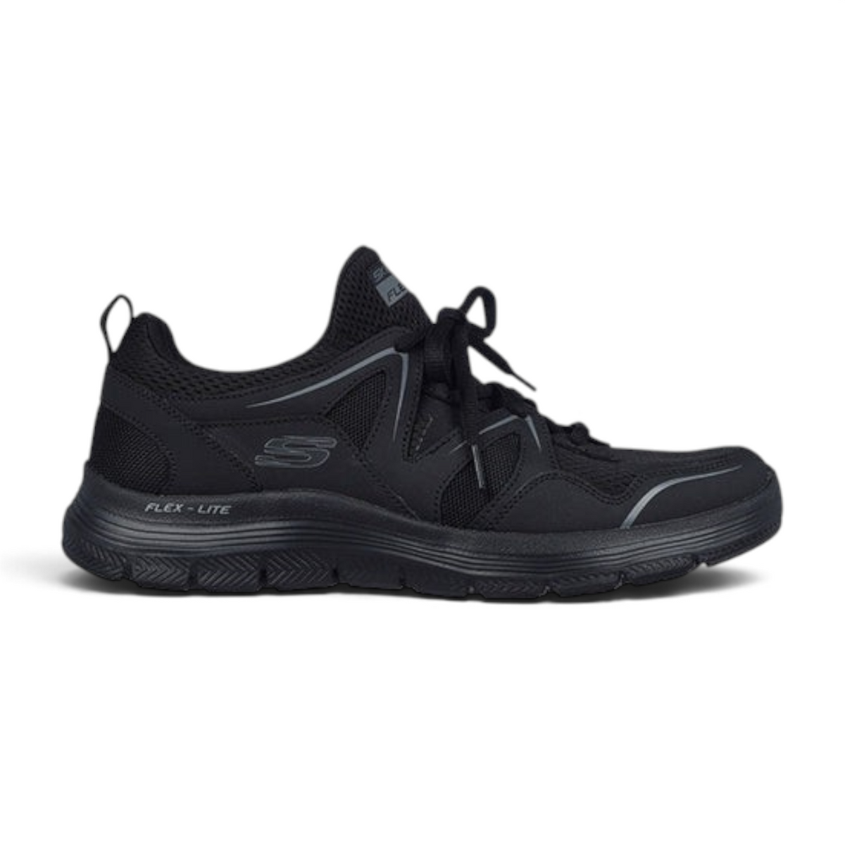 FRG Skechers Flex Advantage 4.0 black lace-up athletic sneaker with breathable mesh upper and cushioned sole