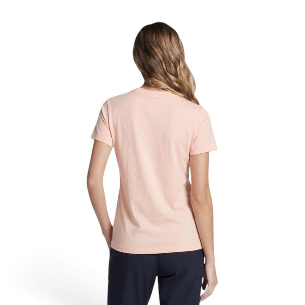 FRG ANTA soft pink short sleeve cross training t-shirt worn by a woman, back view showing regular fit