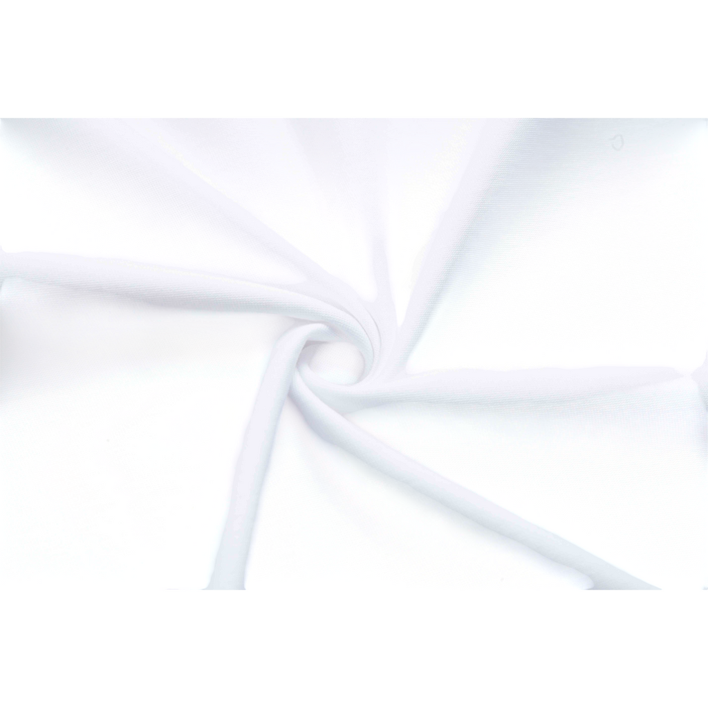 FRG white short sleeve t-shirt fabric texture with a soft draped swirl detail