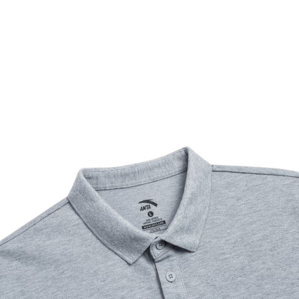 FRG grey short sleeve polo shirt with a classic collar and button placket, featuring a textured fabric finish.