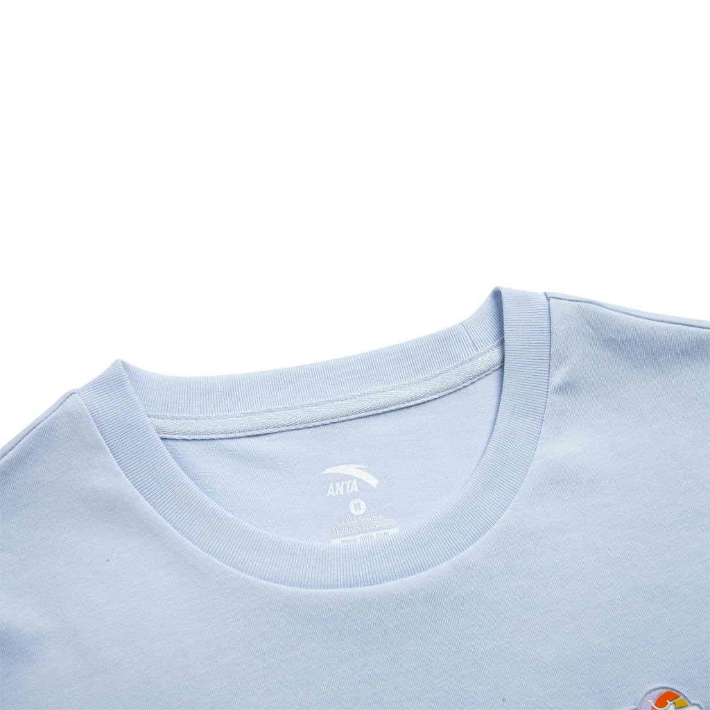 FRG light blue short sleeve crew neck t-shirt with ribbed collar and interior brand logo print