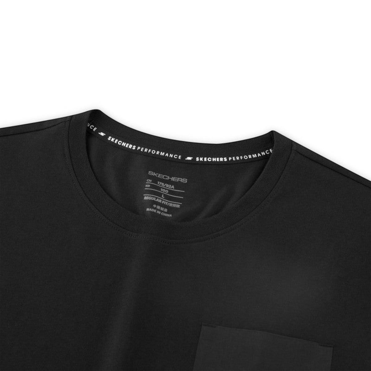 FRG black performance top with crew neck and Skechers Performance branded inner collar tape