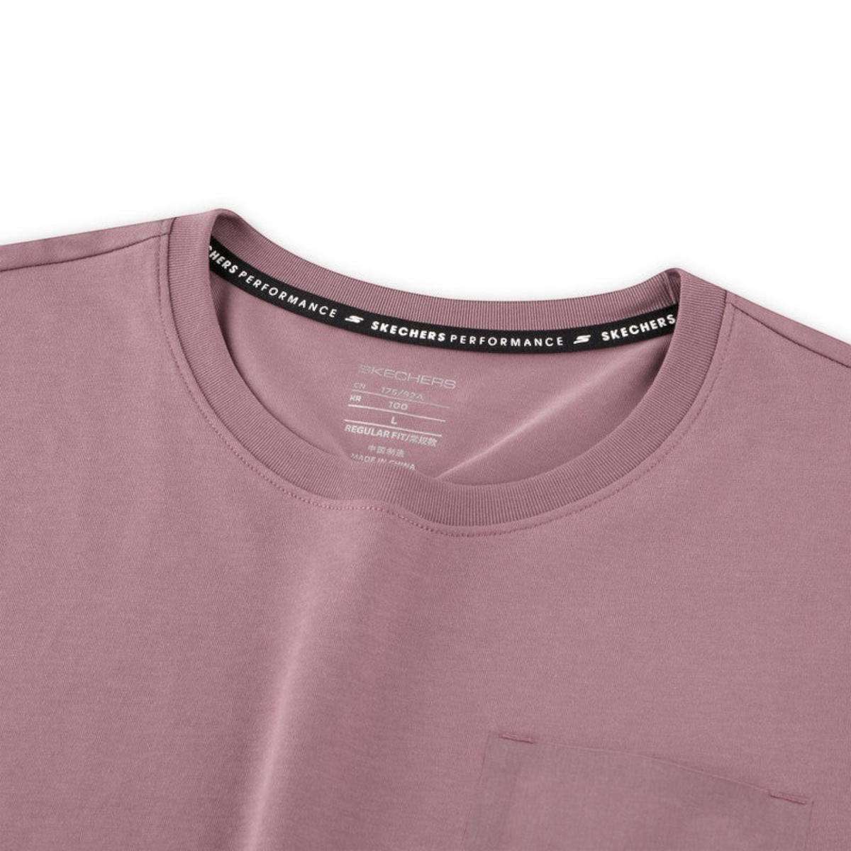 FRG Skechers Performance mauve crew neck t-shirt with a chest pocket and branded inner neck tape