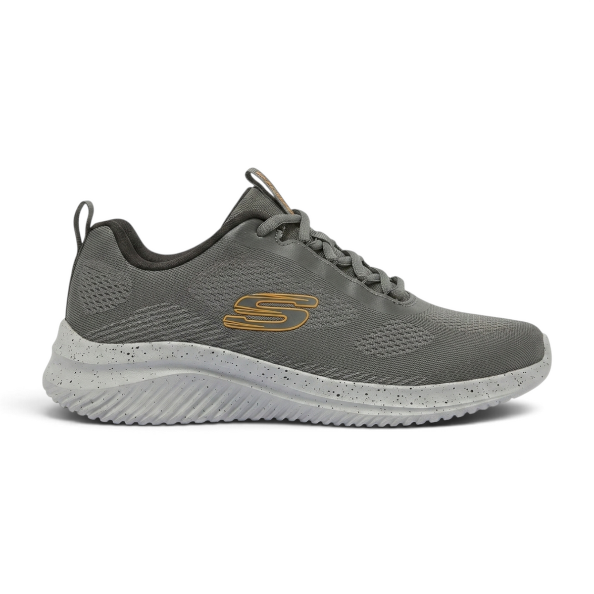 FRG Skechers ULTRA FLEX 3.0 grey athletic sneaker with a speckled midsole and gold logo detail