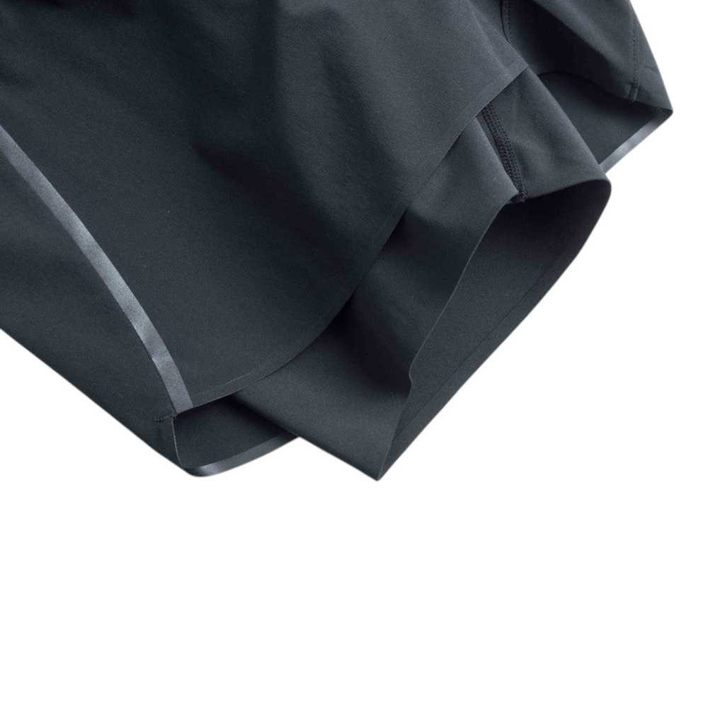 FRG ANTA A-Cool black running shorts made from lightweight, breathable polyester-spandex blend for active workouts.