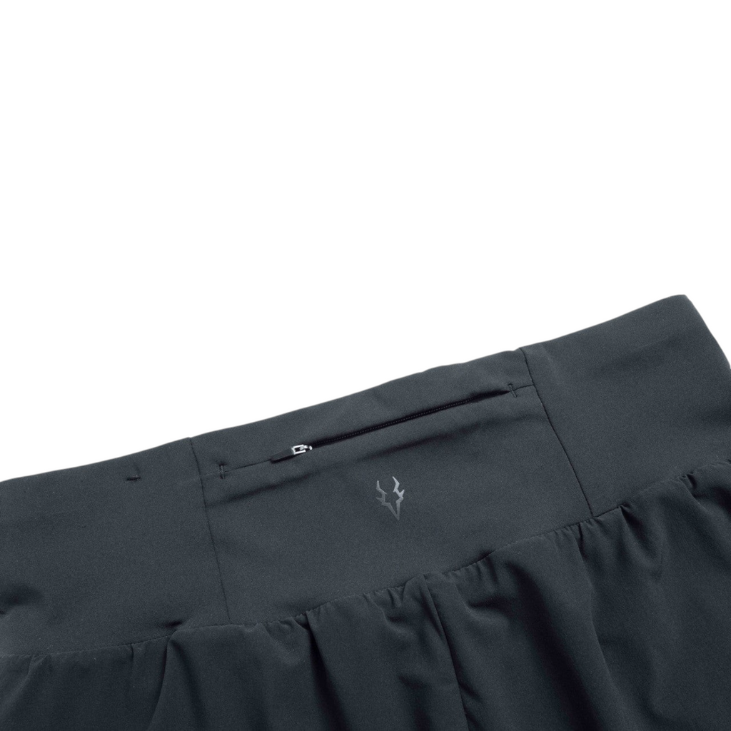 FRG ANTA A-Cool black running shorts featuring a secure zippered back pocket and lightweight breathable fabric.