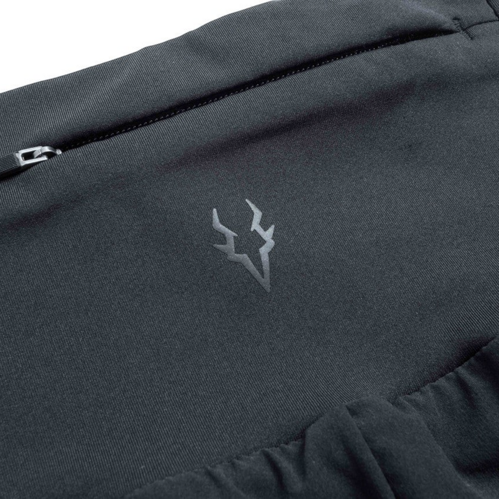 FRG ANTA black knit track pants featuring a zippered pocket and subtle tonal logo detail