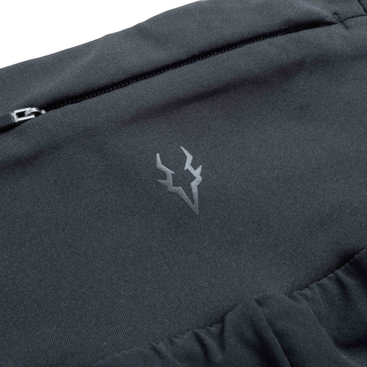 FRG ANTA black knit track pants featuring a zippered pocket and subtle tonal logo detail